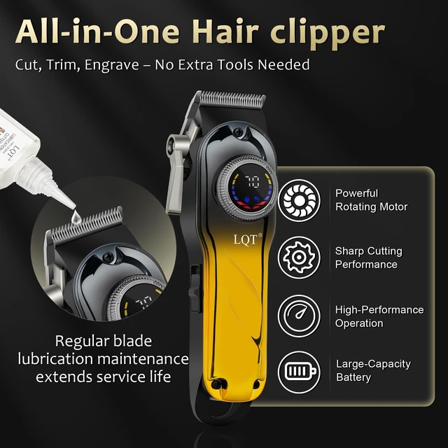 Alt view image 3 of 7 - LQT 5-in-1 Professional Hair Clipper Set, Gradient Golden Cordless Trimmer Kit with LED Display, Includes Men's Beard Trimmer, Electric Shaver & Nose Hair Trimmer to Father Husband Boyfriend Son Gift