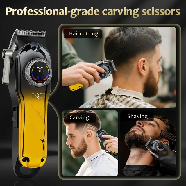 Alt view image 4 of 7 - LQT 5-in-1 Professional Hair Clipper Set, Gradient Golden Cordless Trimmer Kit with LED Display, Includes Men's Beard Trimmer, Electric Shaver & Nose Hair Trimmer to Father Husband Boyfriend Son Gift