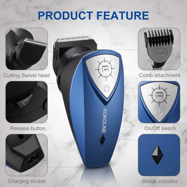 Alt view image 3 of 7 - Kokoline Shortcut Self-Haircut Trimmer Kit, Cordless Electric Razor for Head, Beard,Rechargeable Hair Clipper for Men,Shortcut Self Grooming Haircut Kit,Balder Pro Head Shaver,azure/u7y5