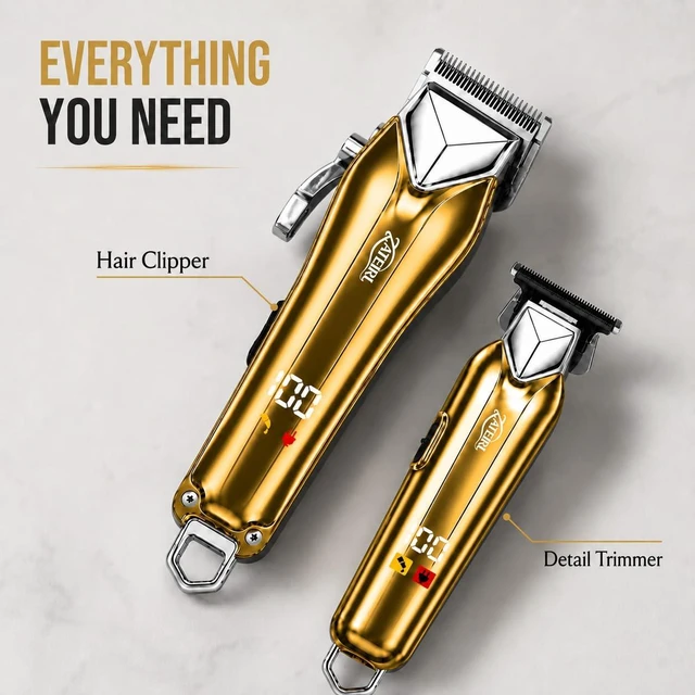 Alt view image 6 of 7 - Cordless Hair Clipper and T-Blade Trimmer Set for Men and Women, Gold | USB rechargeable hair cutting kit for convenient cordless grooming.