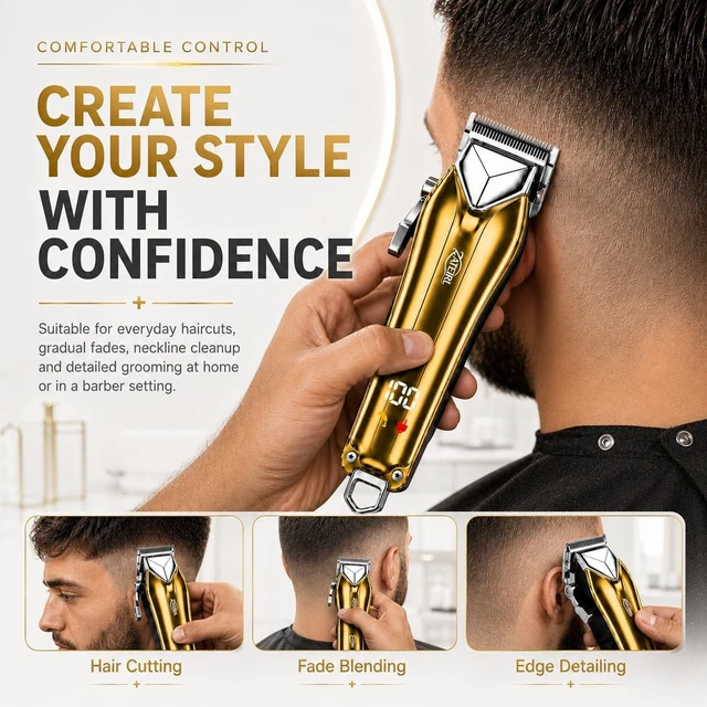 Alt view image 5 of 7 - Cordless Hair Clipper and T-Blade Trimmer Set for Men and Women, Gold | USB rechargeable hair cutting kit for convenient cordless grooming.
