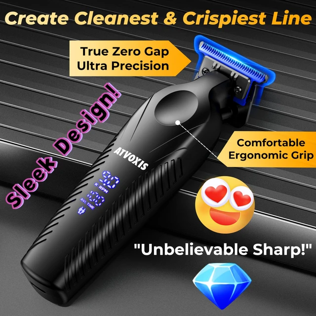 Alt view image 6 of 6 - ATVOXIS Zero Gap 9,000 RPM Brushless Professional T Blade Trimmer for Men: Cordless Hair/Beard Clipper Edger Liner Outliner with LED Display 300min Runtime Fast Charging Stand Travel Pouch