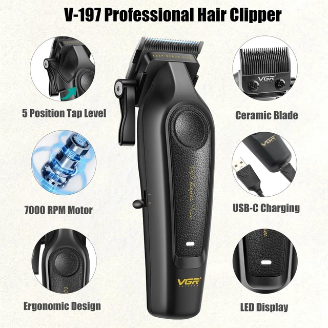 Alt view image 5 of 7 - VGR 197&995 Professional Hair Clippers for Men and Trimmer Set for Fade | 6500/7000 RPM, 2000mAh batteries, 200/300min runtime, Ceramic & Stainless Steel Blades, Titanium Blades, 10 Guide Combs