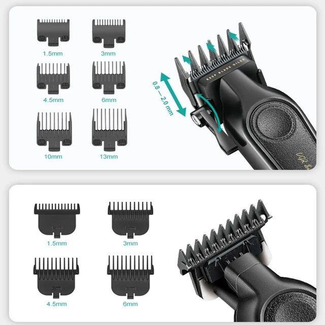 Alt view image 3 of 7 - VGR 197&995 Professional Hair Clippers for Men and Trimmer Set for Fade | 6500/7000 RPM, 2000mAh batteries, 200/300min runtime, Ceramic & Stainless Steel Blades, Titanium Blades, 10 Guide Combs