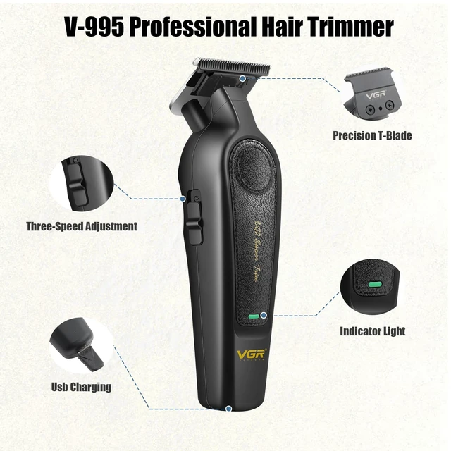 Alt view image 6 of 7 - VGR 197&995 Professional Hair Clippers for Men and Trimmer Set for Fade | 6500/7000 RPM, 2000mAh batteries, 200/300min runtime, Ceramic & Stainless Steel Blades, Titanium Blades, 10 Guide Combs