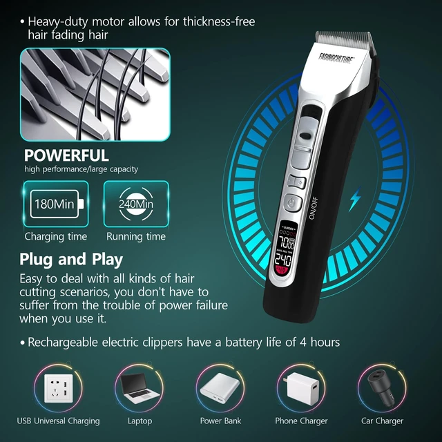 Alt view image 4 of 7 - The Fadify 2.0 Cordless Hair Clippers for Men, 7000RPM Professional Barber Clippers Detachable Inclined Blade, Mens Hair Clippers Fading Culture Hair Trimmer Cutting Kit Rechargeable LCD Men Boy Gift