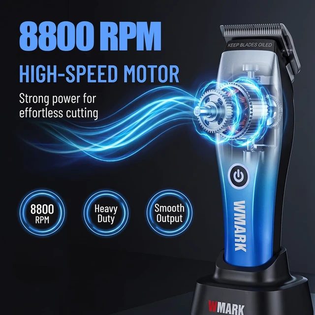 Alt view image 2 of 6 - WMARK Hair Clippers for Men Professional Cordless Barber Clippers | Clippers for Hair Cutting with 8800 RPM High Speed DC Motor, Powder Metallurgy DLC Ceramic Fade Blades, Rechargeable NG-7013