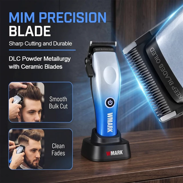 Alt view image 3 of 6 - WMARK Hair Clippers for Men Professional Cordless Barber Clippers | Clippers for Hair Cutting with 8800 RPM High Speed DC Motor, Powder Metallurgy DLC Ceramic Fade Blades, Rechargeable NG-7013