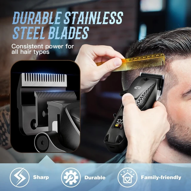 Alt view image 4 of 6 - Barvelyy Electric Cordless Hair Clippers for Men, Professional Clippers and Trimmers for Hair Cutting, Mens Cordless Hair Clipper for Self-Haircut and Family Use