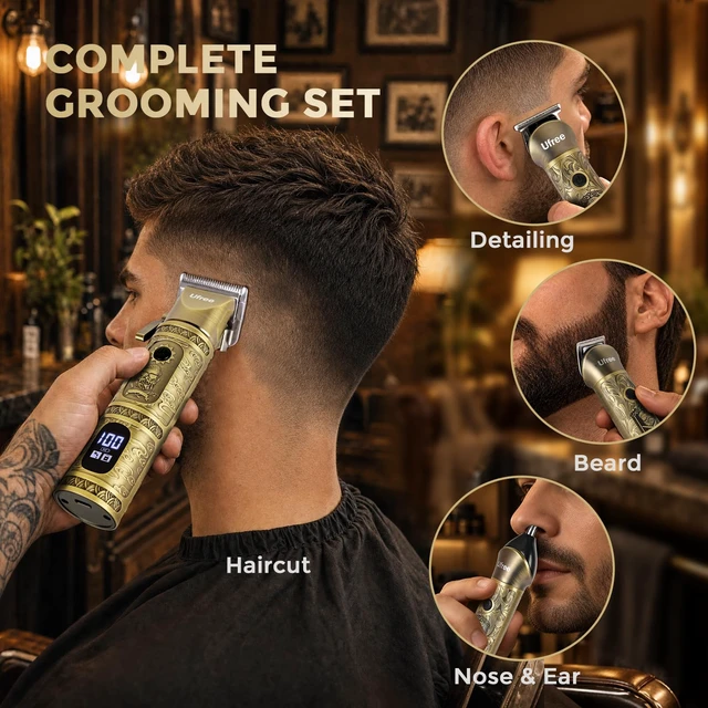 Alt view image 2 of 7 - Ufree Hair Clippers for Men Professional, Cordless Beard Trimmer, Bronze | Zero Gap T-Blade, 6500RPM, 1-22mm Adjustable Comb, Type-C, 180min Runtime, for Beard, Stubble, Nose and Crisp Edges, Men Gift