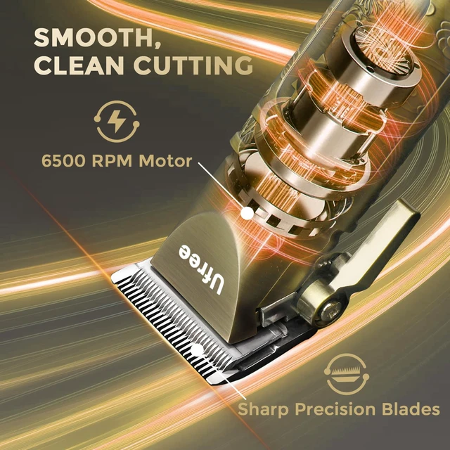 Alt view image 3 of 7 - Ufree Hair Clippers for Men Professional, Cordless Beard Trimmer, Bronze | Zero Gap T-Blade, 6500RPM, 1-22mm Adjustable Comb, Type-C, 180min Runtime, for Beard, Stubble, Nose and Crisp Edges, Men Gift