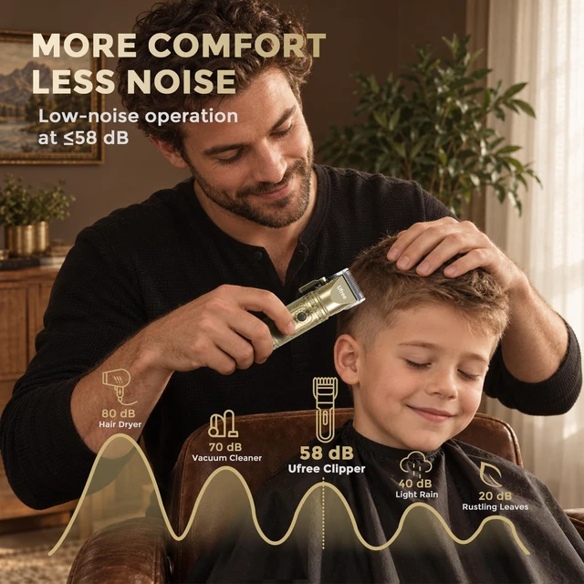 Alt view image 7 of 7 - Ufree Hair Clippers for Men Professional, Cordless Beard Trimmer, Bronze | Zero Gap T-Blade, 6500RPM, 1-22mm Adjustable Comb, Type-C, 180min Runtime, for Beard, Stubble, Nose and Crisp Edges, Men Gift