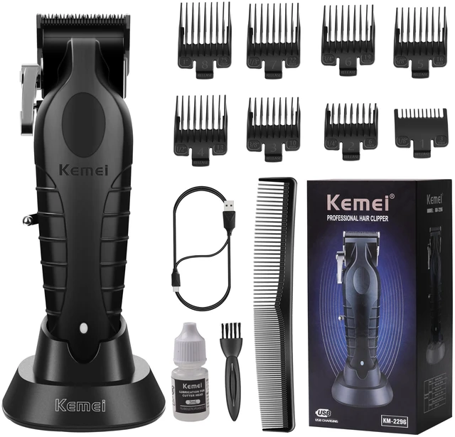 Main image of KEMEI 2296 Professional Hair Clippers for Men Cordless Hair Cutting Kits | Hair & Beard Trimmer, T Blade Barber Clippers with USB Rechargeable, Black