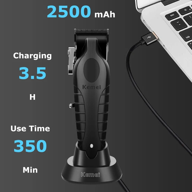 Alt view image 4 of 7 - KEMEI 2296 Professional Hair Clippers for Men Cordless Hair Cutting Kits | Hair & Beard Trimmer, T Blade Barber Clippers with USB Rechargeable, Black