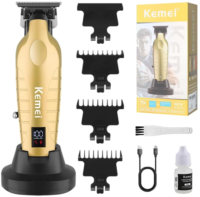 Main image of KEMEI PG2499 Trimmer, Hair Clippers for Men (Gold) | Cordless Beard Trimmer, Electric T-Blade Zero Gap Hair Trimmer, USB Rechargeable with 3 Guide Combs