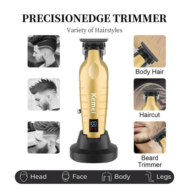 Alt view image 2 of 7 - KEMEI PG2499 Trimmer, Hair Clippers for Men (Gold) | Cordless Beard Trimmer, Electric T-Blade Zero Gap Hair Trimmer, USB Rechargeable with 3 Guide Combs