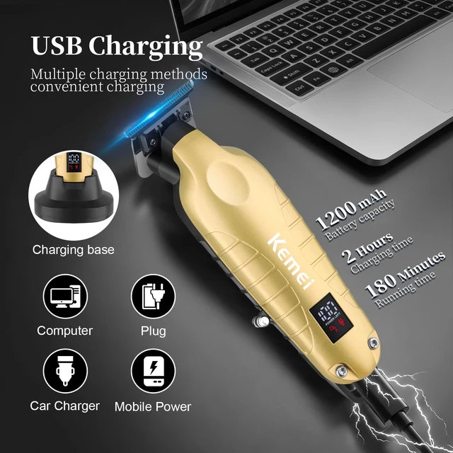 Alt view image 3 of 7 - KEMEI PG2499 Trimmer, Hair Clippers for Men (Gold) | Cordless Beard Trimmer, Electric T-Blade Zero Gap Hair Trimmer, USB Rechargeable with 3 Guide Combs