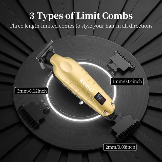 Alt view image 7 of 7 - KEMEI PG2499 Trimmer, Hair Clippers for Men (Gold) | Cordless Beard Trimmer, Electric T-Blade Zero Gap Hair Trimmer, USB Rechargeable with 3 Guide Combs