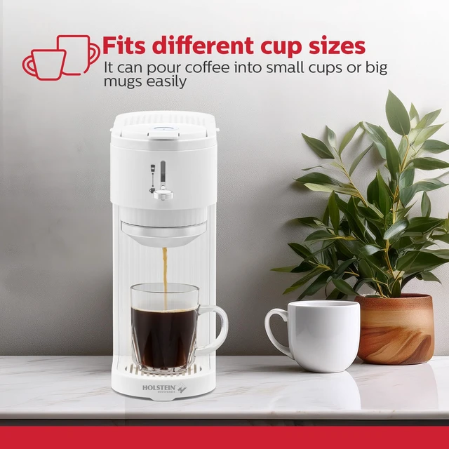 Alt view image 2 of 7 - Holstein Housewares 2-in-1 Single Serve Coffee Maker, Dual Brew, Compatible with K-Cup Pods & Ground Coffee, Reusable Filter Included, Compact Drip Coffee Machine, 14oz Tank, Fits Most Cups - White