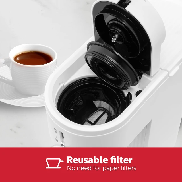 Alt view image 3 of 7 - Holstein Housewares 2-in-1 Single Serve Coffee Maker, Dual Brew, Compatible with K-Cup Pods & Ground Coffee, Reusable Filter Included, Compact Drip Coffee Machine, 14oz Tank, Fits Most Cups - White