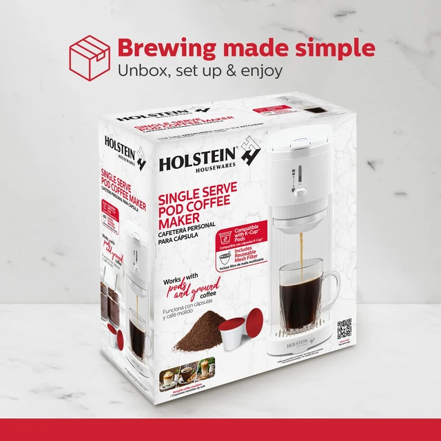 Alt view image 7 of 7 - Holstein Housewares 2-in-1 Single Serve Coffee Maker, Dual Brew, Compatible with K-Cup Pods & Ground Coffee, Reusable Filter Included, Compact Drip Coffee Machine, 14oz Tank, Fits Most Cups - White