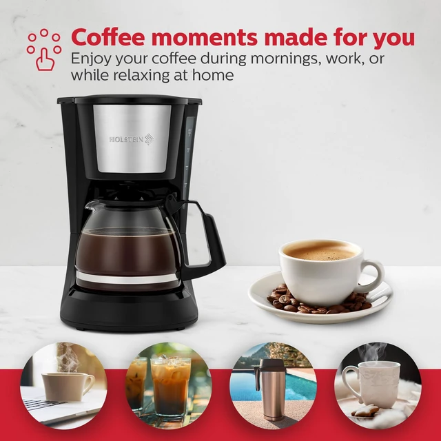 Alt view image 4 of 7 - Holstein Housewares 5 Cup Drip Coffee Maker Compact and User-Friendly with Auto Pause & Serve, Reusable Filter, Measuring Spoon & Glass Carafe, Office & Dorm Use, Black
