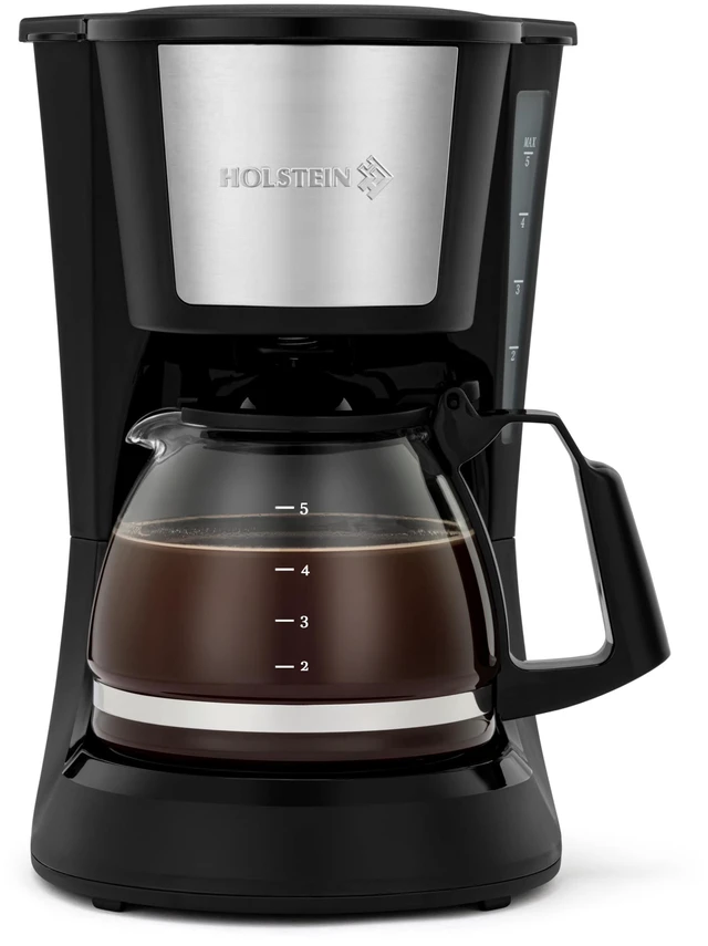 Main image of Holstein Housewares 5 Cup Drip Coffee Maker Compact and User-Friendly with Auto Pause & Serve, Reusable Filter, Measuring Spoon & Glass Carafe, Office & Dorm Use, Black