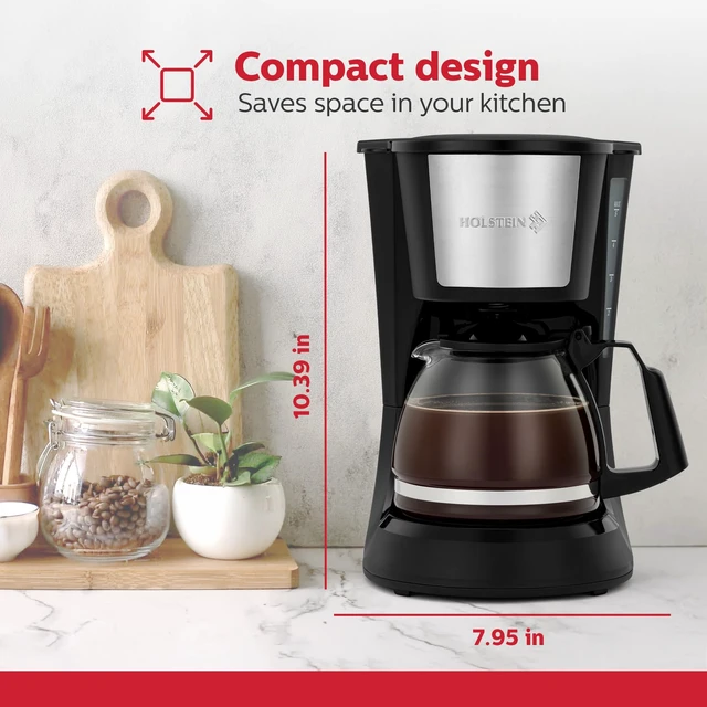 Alt view image 3 of 7 - Holstein Housewares 5 Cup Drip Coffee Maker Compact and User-Friendly with Auto Pause & Serve, Reusable Filter, Measuring Spoon & Glass Carafe, Office & Dorm Use, Black