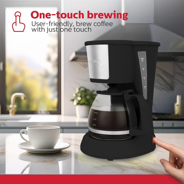 Alt view image 2 of 7 - Holstein Housewares 5 Cup Drip Coffee Maker Compact and User-Friendly with Auto Pause & Serve, Reusable Filter, Measuring Spoon & Glass Carafe, Office & Dorm Use, Black