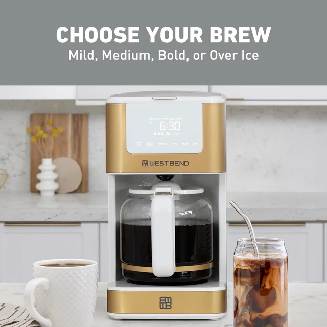 Alt view image 3 of 7 - West Bend Timeless 12-Cup Programmable Coffee Maker with Brew Strength Selector for Hot and Iced Coffee, Includes 1-4 Cup Brew Option and Permanent Filter