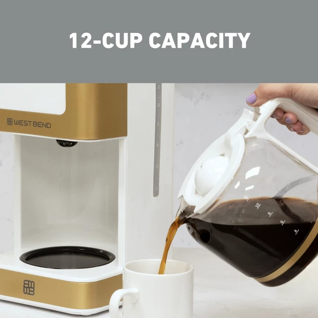 Alt view image 2 of 7 - West Bend Timeless 12-Cup Programmable Coffee Maker with Brew Strength Selector for Hot and Iced Coffee, Includes 1-4 Cup Brew Option and Permanent Filter