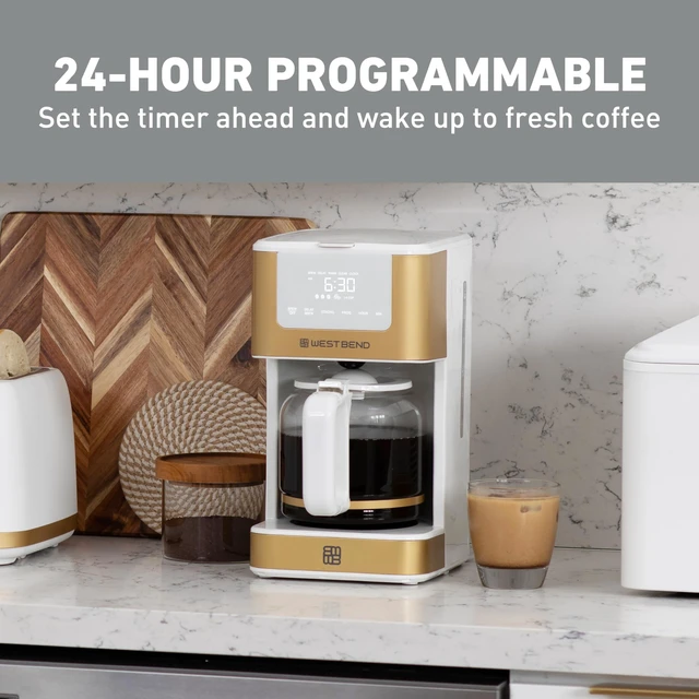 Alt view image 4 of 7 - West Bend Timeless 12-Cup Programmable Coffee Maker with Brew Strength Selector for Hot and Iced Coffee, Includes 1-4 Cup Brew Option and Permanent Filter