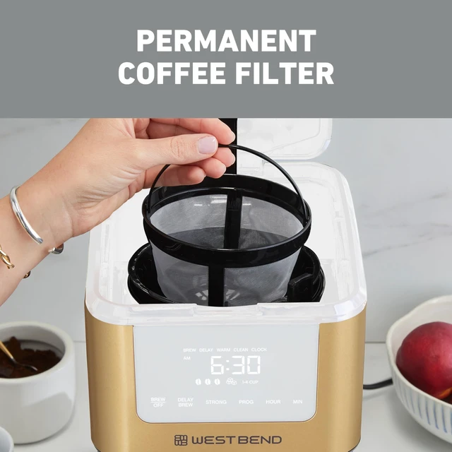 Alt view image 5 of 7 - West Bend Timeless 12-Cup Programmable Coffee Maker with Brew Strength Selector for Hot and Iced Coffee, Includes 1-4 Cup Brew Option and Permanent Filter