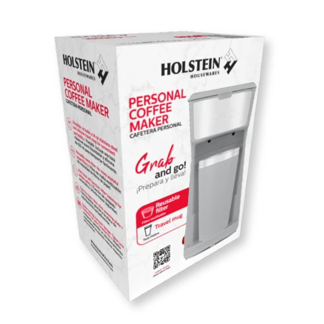 Alt view image 5 of 7 - Holstein Housewares Personal Coffee Maker with 14oz Travel Mug Compact One-Touch Brew Machine with Reusable Filter, Auto Shut-Off, Non-Stick Plate, Ideal for Home, Office, or Dorm. Grey