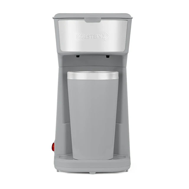 Alt view image 7 of 7 - Holstein Housewares Personal Coffee Maker with 14oz Travel Mug Compact One-Touch Brew Machine with Reusable Filter, Auto Shut-Off, Non-Stick Plate, Ideal for Home, Office, or Dorm. Grey