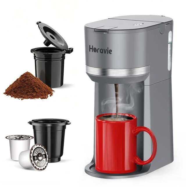 Main image of Small Single Serve Coffee Maker for K Cup and Grounds with One Button | Portable Single Cup Coffee Maker, Easy for Elder to Use, 6 to 12 oz. Brew Sizes, Compact Pod Coffee Maker for Home Office