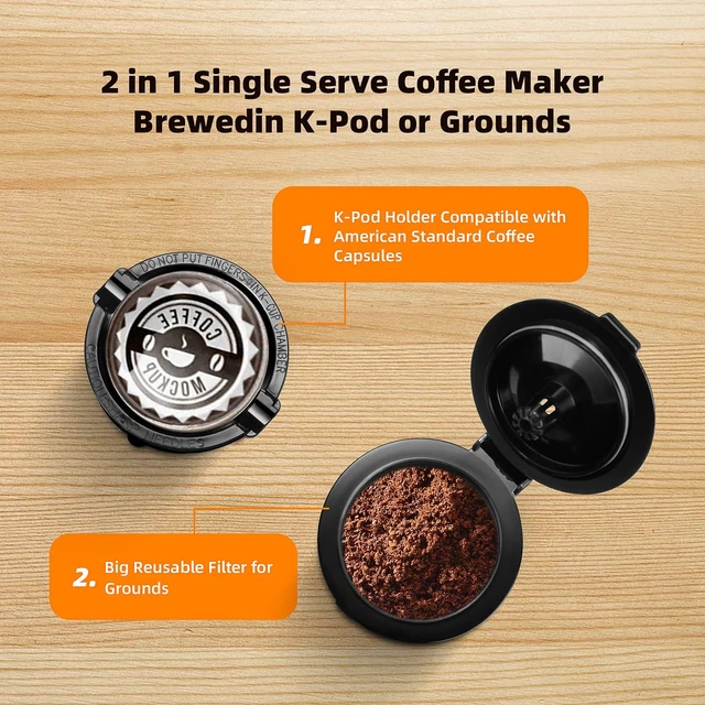 Alt view image 2 of 7 - Small Single Serve Coffee Maker for K Cup and Grounds with One Button | Portable Single Cup Coffee Maker, Easy for Elder to Use, 6 to 12 oz. Brew Sizes, Compact Pod Coffee Maker for Home Office