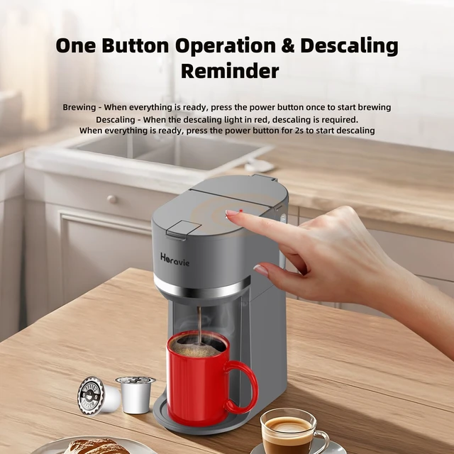 Alt view image 4 of 7 - Small Single Serve Coffee Maker for K Cup and Grounds with One Button | Portable Single Cup Coffee Maker, Easy for Elder to Use, 6 to 12 oz. Brew Sizes, Compact Pod Coffee Maker for Home Office