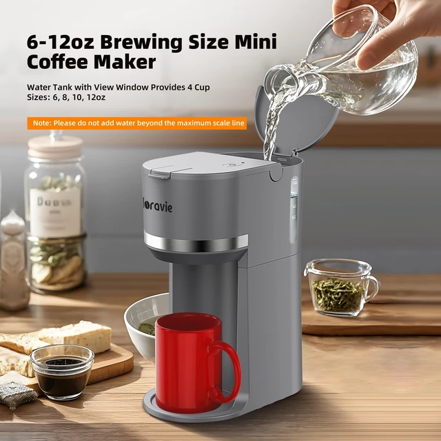 Alt view image 5 of 7 - Small Single Serve Coffee Maker for K Cup and Grounds with One Button | Portable Single Cup Coffee Maker, Easy for Elder to Use, 6 to 12 oz. Brew Sizes, Compact Pod Coffee Maker for Home Office