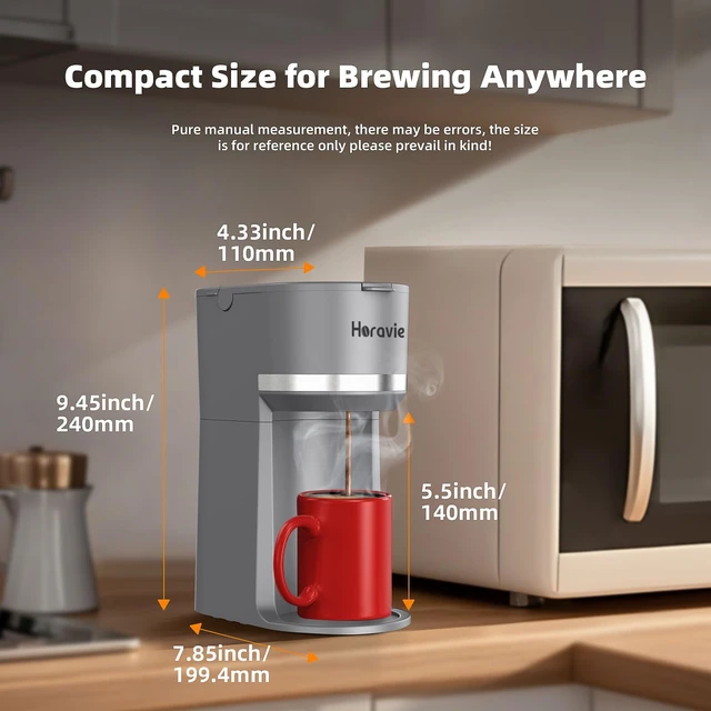 Alt view image 6 of 7 - Small Single Serve Coffee Maker for K Cup and Grounds with One Button | Portable Single Cup Coffee Maker, Easy for Elder to Use, 6 to 12 oz. Brew Sizes, Compact Pod Coffee Maker for Home Office