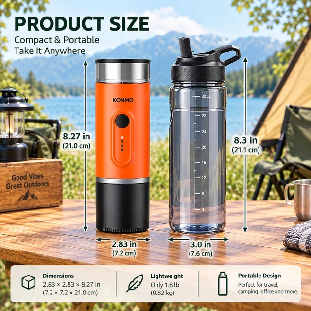 Alt view image 2 of 7 - Portable Espresso Machine for Travel, Self-Heating Electric Coffee Maker | Works with Capsules & Ground Coffee, Type-C Rechargeable, for Outdoor Camping Car RV Business Trips
