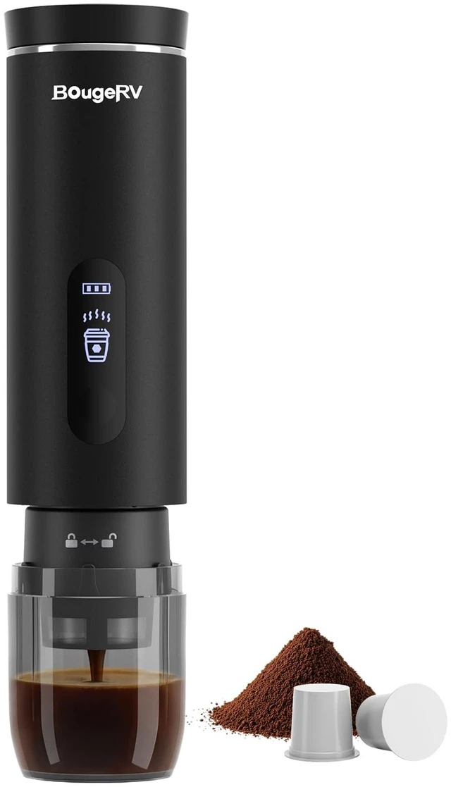 Main image of BougeRV Portable Coffee Maker Compatible with K Cup Pods & Ground Coffee | Electric Car Coffee Machine Self-Heating with LCD Display USB-C for Travel, Bussiness Trips, Hotel, Camping, Office, Outdoors