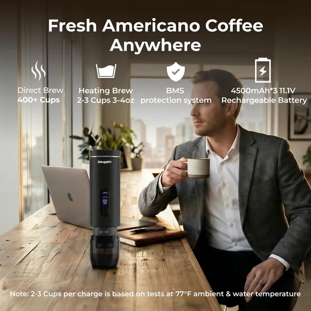 Alt view image 3 of 7 - BougeRV Portable Coffee Maker Compatible with K Cup Pods & Ground Coffee | Electric Car Coffee Machine Self-Heating with LCD Display USB-C for Travel, Bussiness Trips, Hotel, Camping, Office, Outdoors