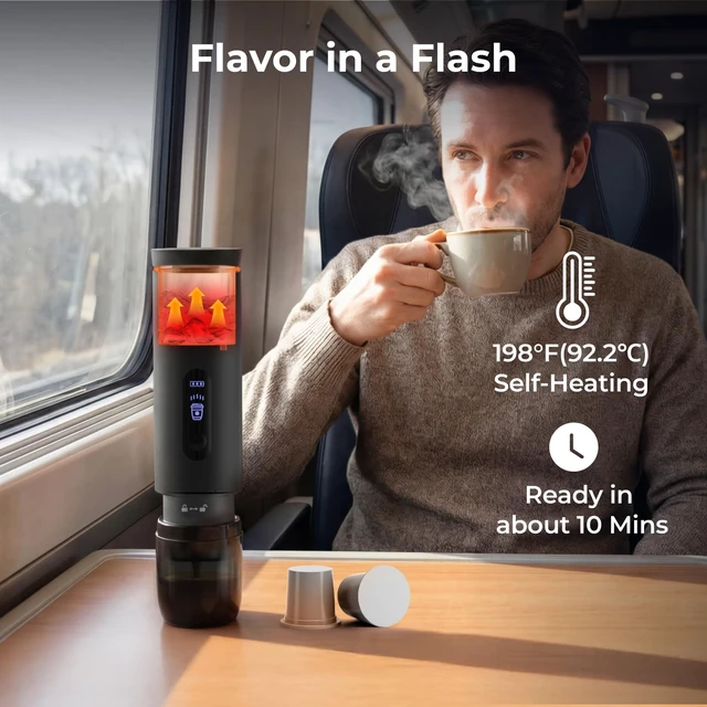 Alt view image 4 of 7 - BougeRV Portable Coffee Maker Compatible with K Cup Pods & Ground Coffee | Electric Car Coffee Machine Self-Heating with LCD Display USB-C for Travel, Bussiness Trips, Hotel, Camping, Office, Outdoors