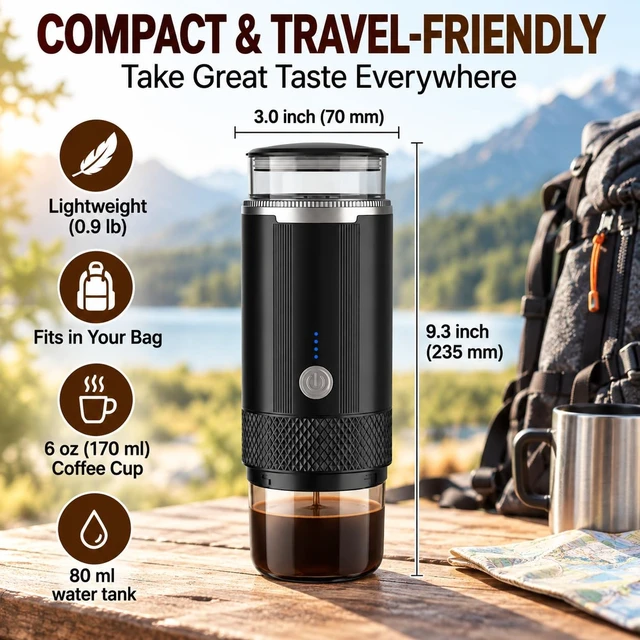 Alt view image 2 of 7 - Portable Coffee Maker, Cordless Battery K-Cup Brewer for Camping, 6oz Cup | usbc rechargeable serve brewer, fits car backpack for outdoor, works for ground coffee tea pods compact lightweight 1.19lb