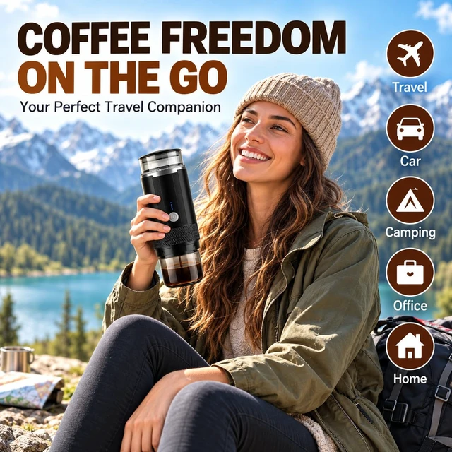 Alt view image 3 of 7 - Portable Coffee Maker, Cordless Battery K-Cup Brewer for Camping, 6oz Cup | usbc rechargeable serve brewer, fits car backpack for outdoor, works for ground coffee tea pods compact lightweight 1.19lb