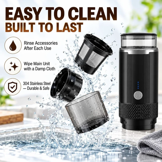 Alt view image 7 of 7 - Portable Coffee Maker, Cordless Battery K-Cup Brewer for Camping, 6oz Cup | usbc rechargeable serve brewer, fits car backpack for outdoor, works for ground coffee tea pods compact lightweight 1.19lb