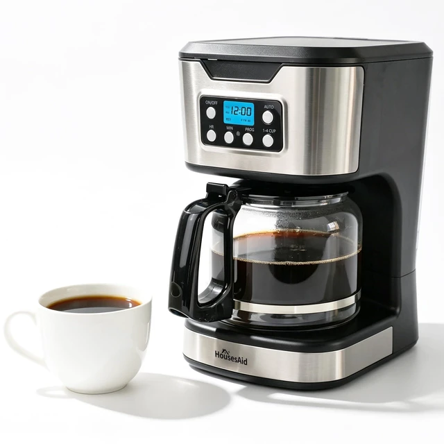 Main image of HousesAid Programmable Coffee Maker 12 Cup Brew & Drip coffee machine, Fully Automatic, 1,4 Cup Setting, Stainless Steel,Keep- Warm Function, Household, Home and Office,Black