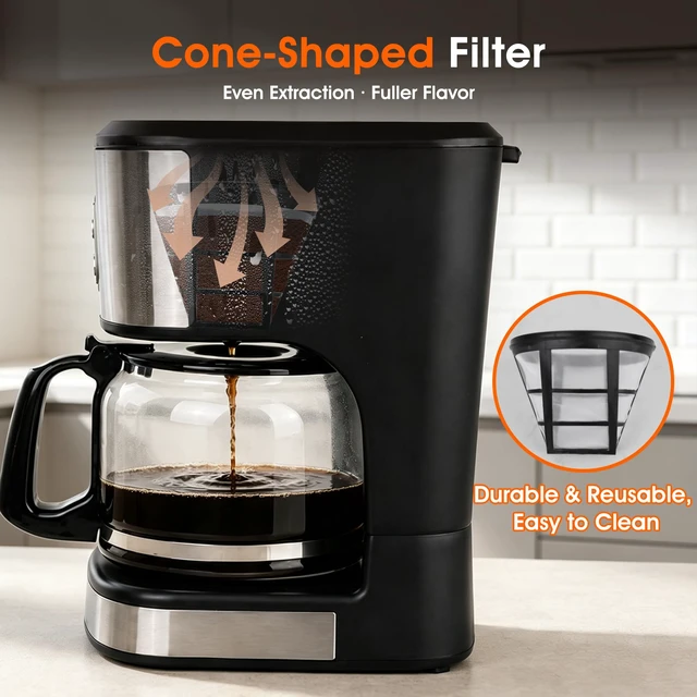 Alt view image 7 of 7 - HousesAid Programmable Coffee Maker 12 Cup Brew & Drip coffee machine, Fully Automatic, 1,4 Cup Setting, Stainless Steel,Keep- Warm Function, Household, Home and Office,Black