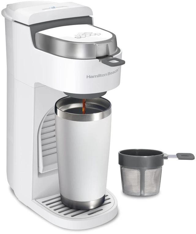 Main image of Hamilton Beach 47621 The Scoop Single Serve Coffee Maker & Fast Grounds Brewer for 8-14oz. Cups, Brews in Minutes, Next Gen, White